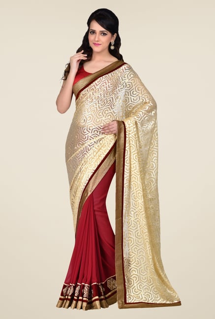 Shonaya Red & Beige Georgette & Brasso Saree Shonaya Red & Beige Georgette & Brasso Saree