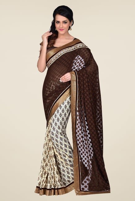 Shonaya Brown & Grey Georgette & Net Saree Shonaya Brown & Grey Georgette & Net Saree