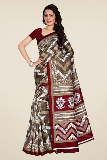 Shonaya Brown & Maroon Bhagalpuri Art Silk Saree Shonaya Brown & Maroon Bhagalpuri Art Silk Saree