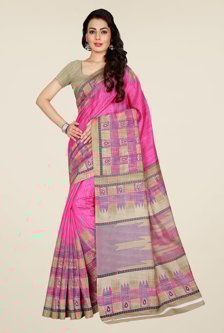 Shonaya Pink & Beige Art Silk Paisley Saree Shonaya Pink & Beige Art Silk Paisley Saree