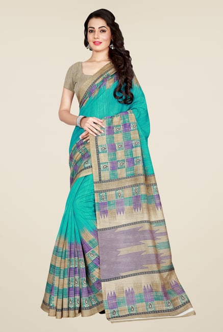 Shonaya Turquoise & Beige Art Silk Saree Shonaya Turquoise & Beige Art Silk Saree