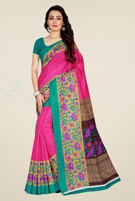 Shonaya Pink & Beige Art Silk Floral Saree Shonaya Pink & Beige Art Silk Floral Saree