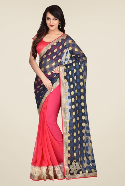 Shonaya Coral & Blue Georgette Printed Saree Shonaya Coral & Blue Georgette Printed Saree