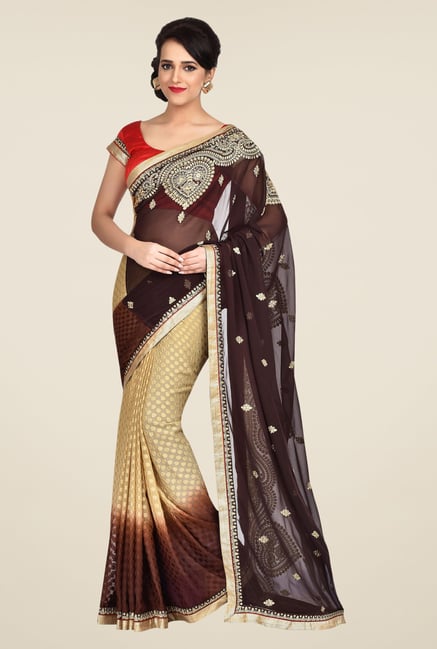 Shonaya Brown & Beige Georgette Saree Shonaya Brown & Beige Georgette Saree