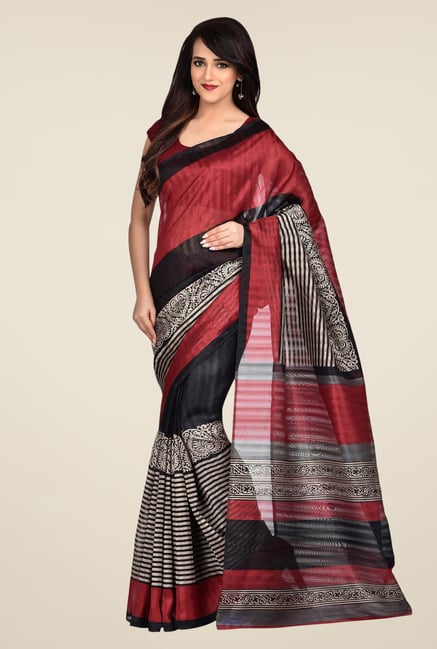 Shonaya Maroon & Black Bhagalpuri Art Silk Saree Shonaya Maroon & Black Bhagalpuri Art Silk Saree