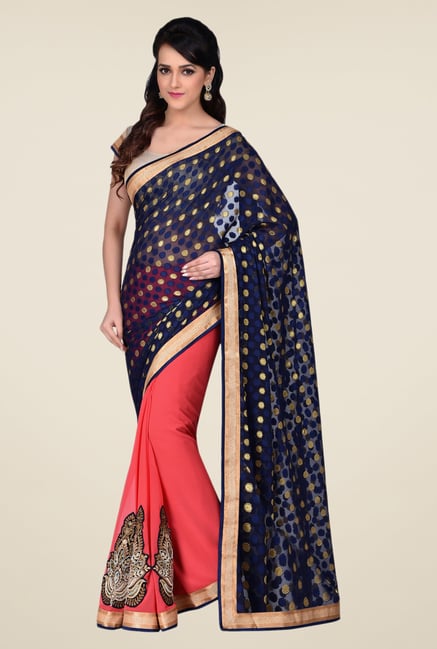 Shonaya Coral & Blue Georgette Saree Shonaya Coral & Blue Georgette Saree