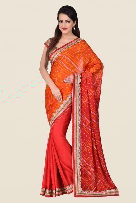 Shonaya Red & Orange Georgette Saree Shonaya Red & Orange Georgette Saree