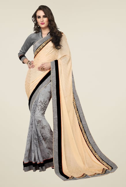 Triveni Grey Printed Jacquard Georgette Saree Triveni Grey Printed Jacquard Georgette Saree