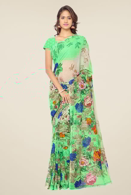 Triveni Green Floral Print Faux Georgette Saree Triveni Green Floral Print Faux Georgette Saree