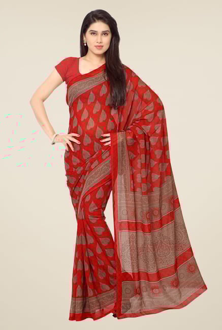 Triveni Red Printed Faux Georgette Saree Triveni Red Printed Faux Georgette Saree