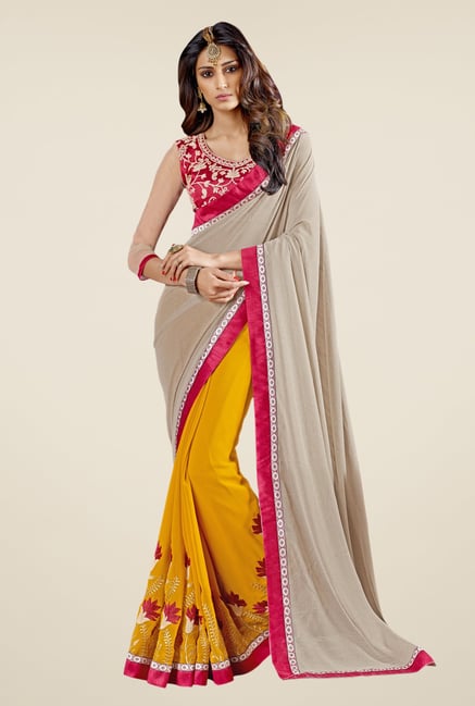 Triveni Yellow & Pink Embroidered Faux Georgette Saree Triveni Yellow & Pink Embroidered Faux Georgette Saree