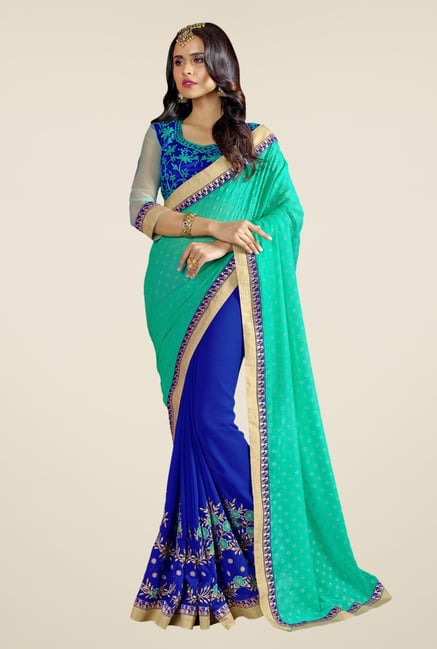 Triveni Blue & Turquoise Embroidered Faux Georgette Saree Triveni Blue & Turquoise Embroidered Faux Georgette Saree