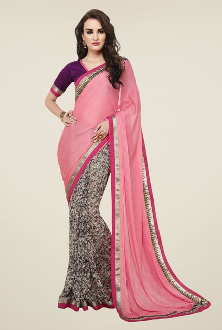 Triveni Pink Printed Jacquard Georgette Saree Triveni Pink Printed Jacquard Georgette Saree