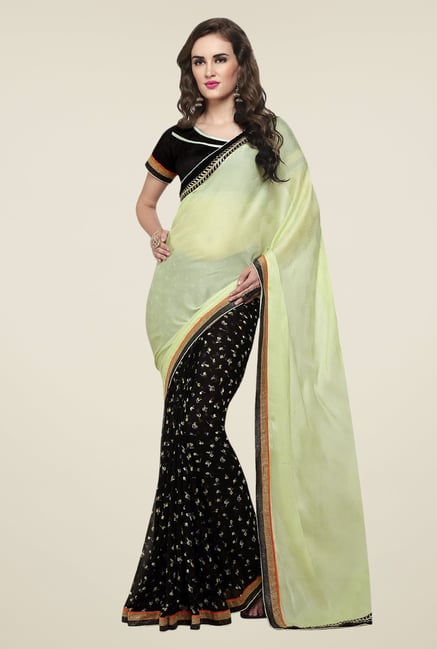 Triveni Black & Yellow Printed Jacquard Georgette Saree Triveni Black & Yellow Printed Jacquard Georgette Saree