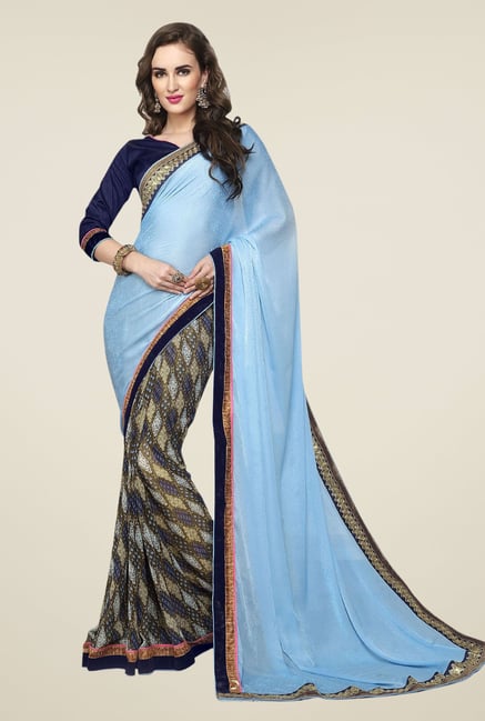 Triveni Blue Printed Jacquard Georgette Saree Triveni Blue Printed Jacquard Georgette Saree