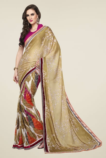 Triveni Olive Printed Jacquard Georgette Saree Triveni Olive Printed Jacquard Georgette Saree