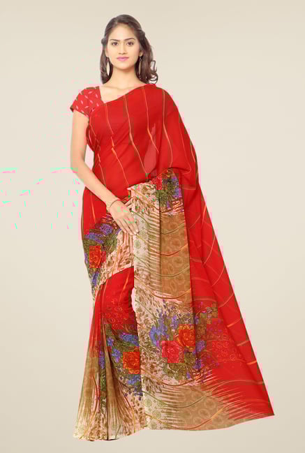 Triveni Red Printed Faux Georgette Saree Triveni Red Printed Faux Georgette Saree