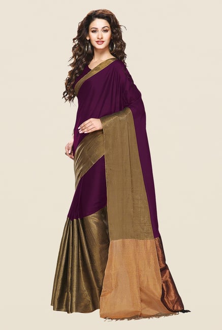 Shonaya Purple & Gold Cotton Silk Saree Shonaya Purple & Gold Cotton Silk Saree