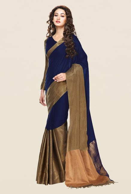 Shonaya Navy & Gold Cotton Silk Printed Saree Shonaya Navy & Gold Cotton Silk Printed Saree