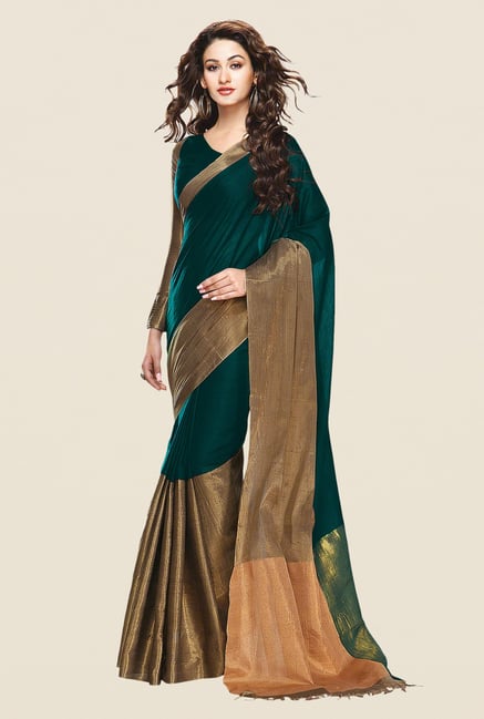 Shonaya Teal & Gold Cotton Silk Printed Saree Shonaya Teal & Gold Cotton Silk Printed Saree