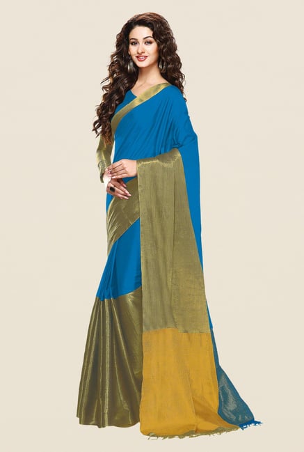 Shonaya Blue & Gold Cotton Silk Printed Saree Shonaya Blue & Gold Cotton Silk Printed Saree