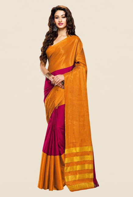 Shonaya Mustard & Purple Cotton Silk Printed Saree Shonaya Mustard & Purple Cotton Silk Printed Saree