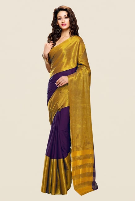 Shonaya Purple & Gold Cotton Silk Printed Saree Shonaya Purple & Gold Cotton Silk Printed Saree
