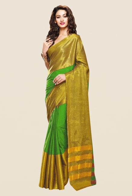 Shonaya Green & Gold Cotton Silk Printed Saree Shonaya Green & Gold Cotton Silk Printed Saree