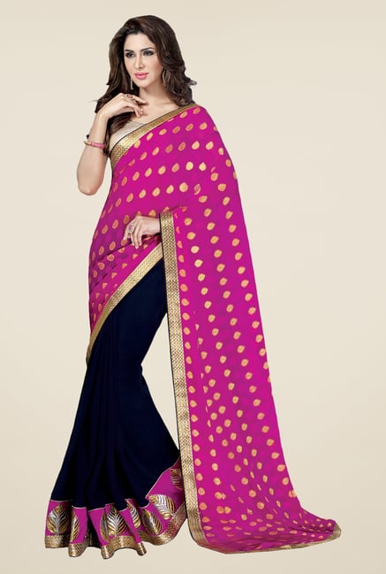 Shonaya Pink & Navy Georgette Printed Saree Shonaya Pink & Navy Georgette Printed Saree