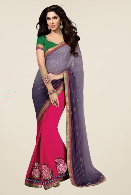 Shonaya Grey & Pink Georgette Embroidered Saree Shonaya Grey & Pink Georgette Embroidered Saree