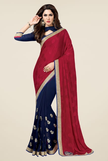 Shonaya Maroon & Navy Georgette Printed Saree Shonaya Maroon & Navy Georgette Printed Saree