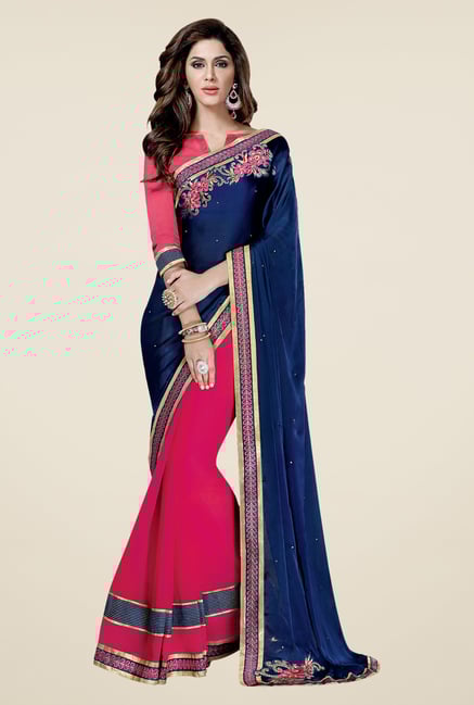 Shonaya Navy & Pink Georgette Saree Shonaya Navy & Pink Georgette Saree