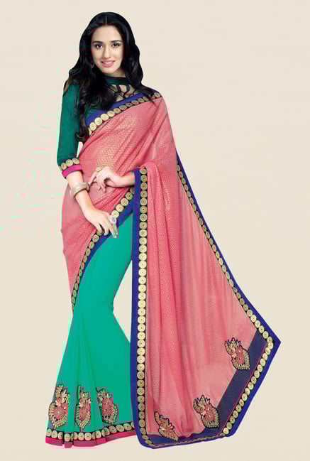 Shonaya Pink & Turquoise Faux Georgette Printed Saree Shonaya Pink & Turquoise Faux Georgette Printed Saree