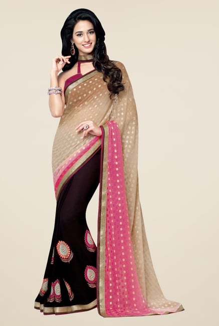 Shonaya Beige & Purple Georgette & Chiffon Printed Saree Shonaya Beige & Purple Georgette & Chiffon Printed Saree