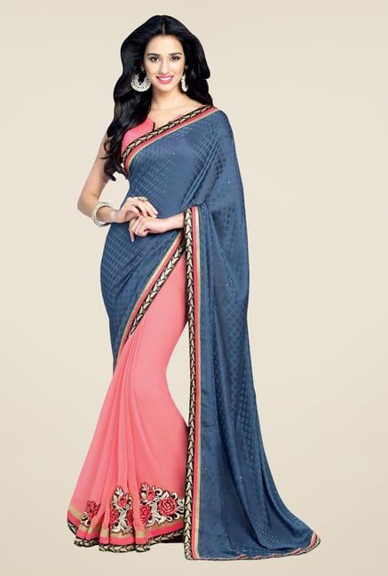 Shonaya Pink & Blue Georgette Printed Saree Shonaya Pink & Blue Georgette Printed Saree