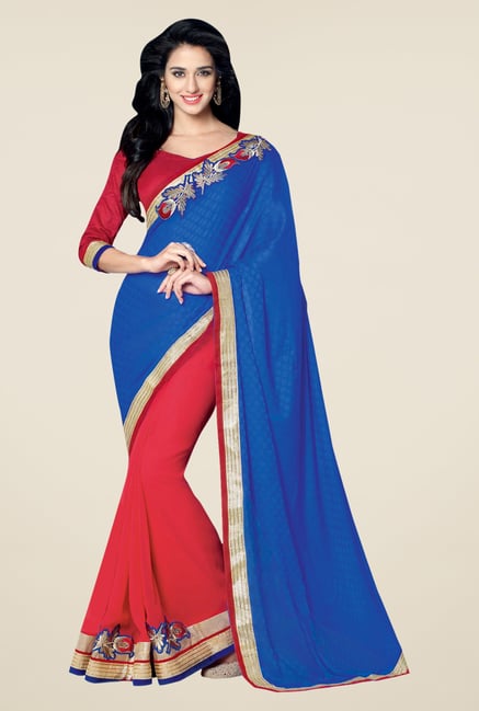 Shonaya Red & Blue Georgette Saree Shonaya Red & Blue Georgette Saree