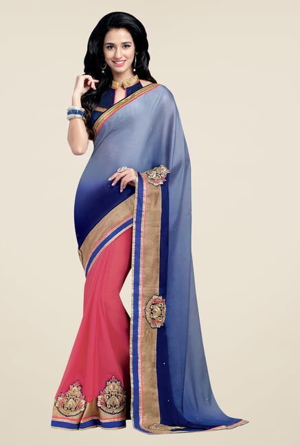 Shonaya Navy & Pink Georgette Embroidered Saree Shonaya Navy & Pink Georgette Embroidered Saree