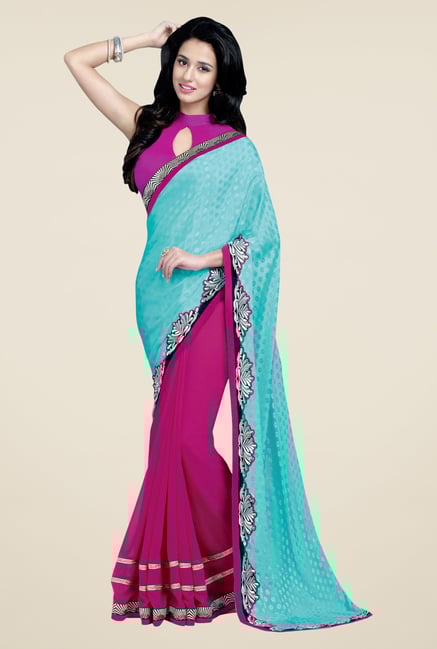 Shonaya Pink & Blue Georgette Embroidered Saree Shonaya Pink & Blue Georgette Embroidered Saree