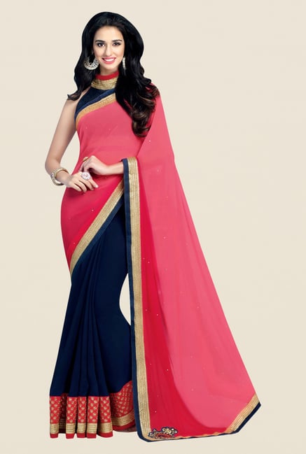 Shonaya Pink & Navy Georgette Embroidered Saree Shonaya Pink & Navy Georgette Embroidered Saree