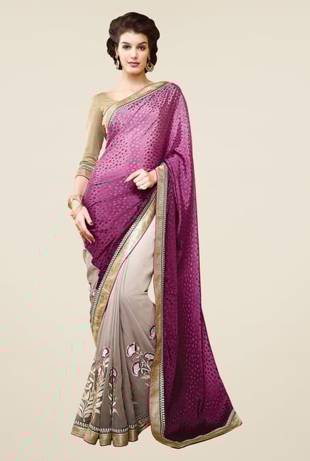 Shonaya Purple & Beige Faux Georgette Printed Saree Shonaya Purple & Beige Faux Georgette Printed Saree