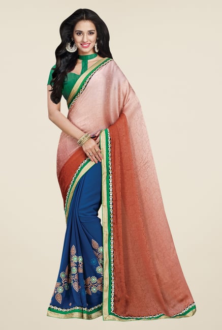 Shonaya Brown & Blue Georgette Embroidered Saree Shonaya Brown & Blue Georgette Embroidered Saree