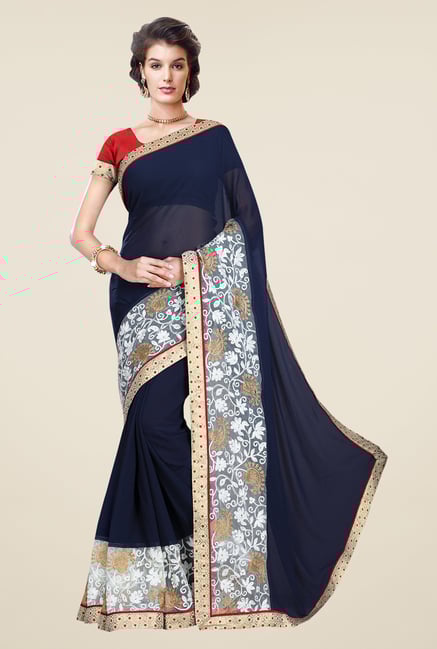 Shonaya Navy Georgette Embroidered Saree Shonaya Navy Georgette Embroidered Saree