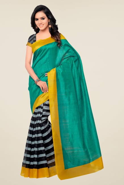 Shonaya Teal & Black Bhagalpuri Silk Striped Saree Shonaya Teal & Black Bhagalpuri Silk Striped Saree