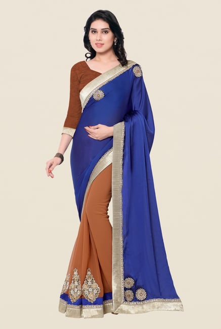 Shonaya Brown & Blue Satin Chiffon & Georgette Saree Shonaya Brown & Blue Satin Chiffon & Georgette Saree