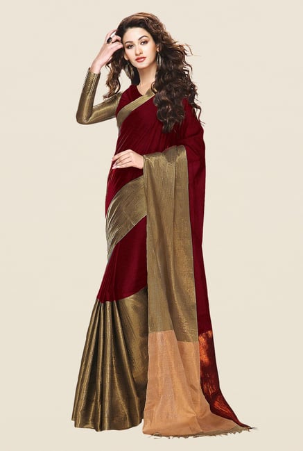 Shonaya Maroon & Gold Cotton Silk Saree Shonaya Maroon & Gold Cotton Silk Saree