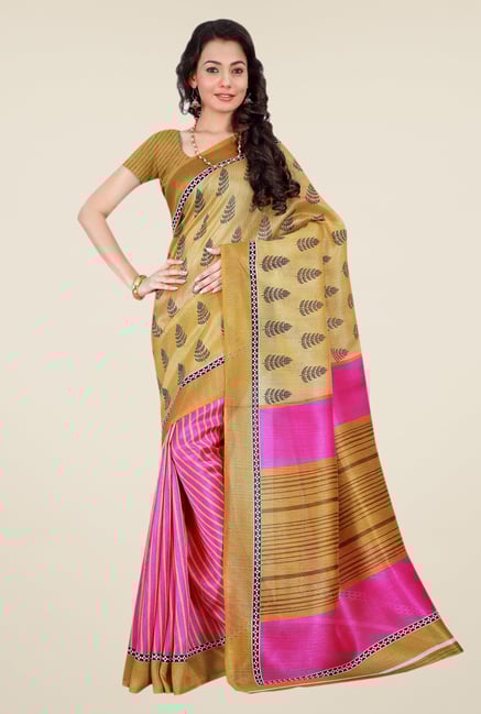 Shonaya Beige & Pink Bhagalpuri Silk Printed Saree Shonaya Beige & Pink Bhagalpuri Silk Printed Saree