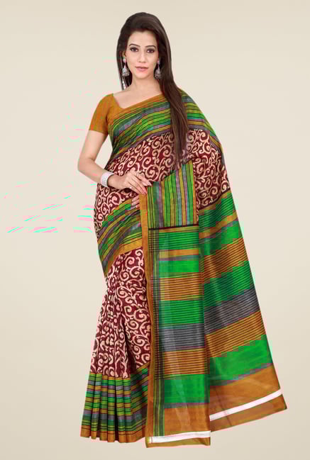 Shonaya Maroon & Rust Bhagalpuri Silk Printed Saree Shonaya Maroon & Rust Bhagalpuri Silk Printed Saree