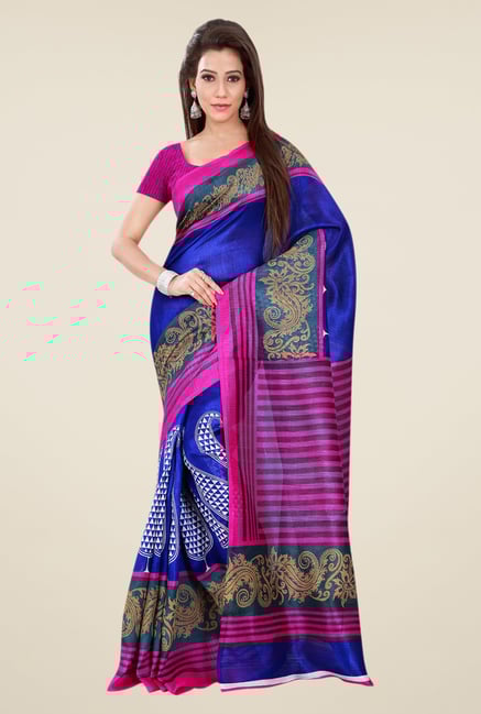 Shonaya Blue & Pink Bhagalpuri Silk Printed Saree Shonaya Blue & Pink Bhagalpuri Silk Printed Saree