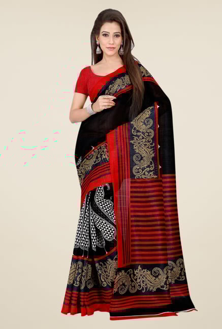 Shonaya Black & Red Bhagalpuri Silk Printed Saree Shonaya Black & Red Bhagalpuri Silk Printed Saree