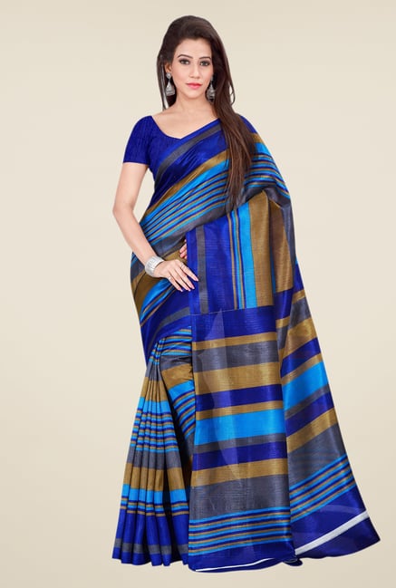 Shonaya Blue & Beige Bhagalpuri Silk Striped Saree Shonaya Blue & Beige Bhagalpuri Silk Striped Saree
